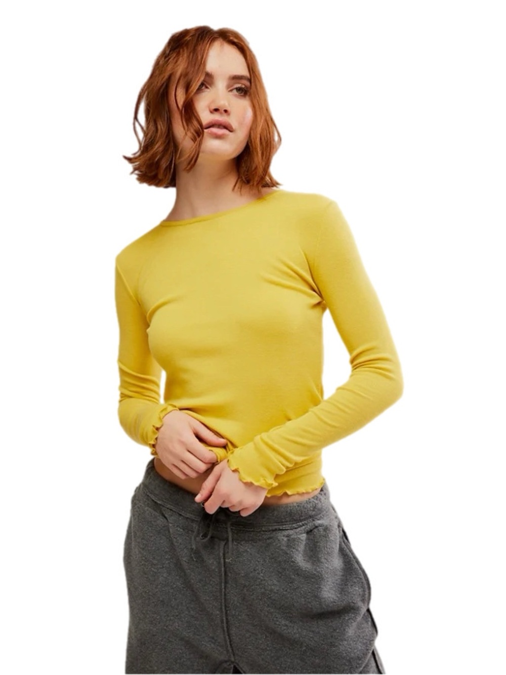 Free People Long Nights Layering Top- Ceylon Yellow Medium New With Tags